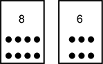 Two cards, one with eight dots and the other with six.