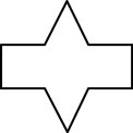 A composite shape is shown. The composition may be visualized by considering a row of three congruent squares. Equilateral triangles are placed directly above and below the middle square and the heights of these triangles are oriented perpendicular to the row of squares. Only the edges on the boundary of the composite shape are visible.