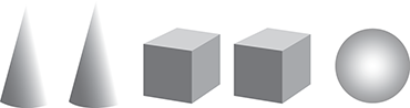 Set of five blocks. Two cones, two squares, and one sphere
